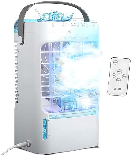 COOLI COOLI PRO-25 Remote Control Silent Mobile Air Conditioner 2025, 1.5L (Water + Ice), 3 Speeds & Modes, Touch, Portable (Mains Plug), 301µL/min, Night Light and Adjustable Timer