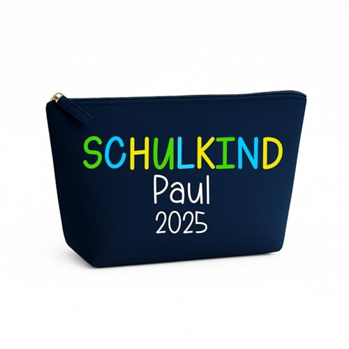 Lounis Geschenk Einschulung – Personalisiertes Schulmäppchen mit Namen – Federmäppchen Filz Kinder 1 Klasse – Etui mit Wunschname – Stiftetasche Jungen Mädchen – Schultüte Zubehör (Dunkelblau)