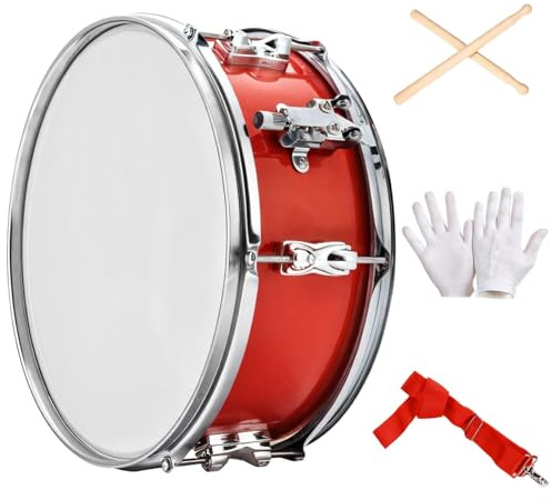 13 Zoll Red Marching Snare Drum Kit mit Schlägeln, Handschuhen und verstellbarem Gurt für Anfänger und Fortgeschrittene Spieler