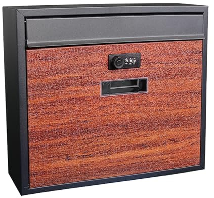 WAMJ AQDY Cassetta Posta, Cassette Postali Condominiali, Contenitore per Interni ed Esterni con Blocco Password, Realizzato in Acciaio Zincato e Legno Massello per Uso Domestico e Aziendale