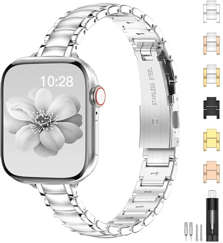 Original design tunt metallarmband för damer kompatibelt med Apple Watch rem 38/40/41/42/44/45/46/49 mm, elegant armband för iWatch serie 11 10 9 8 7 6 5 4 3 2 1 Ultra SE
