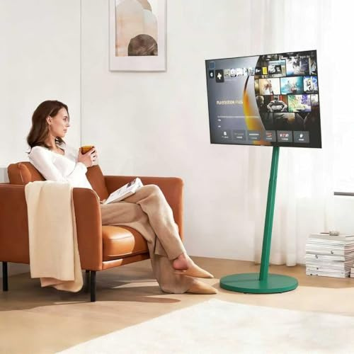 Vermars Green Rolling TV Stand for 32 to 43 55 65 75 Inch TVs, Portable Mobile TV Cart on Wheels, Corner TV Floor Stand with Rotating, Height Adjustable, Small TV Stand for Bedroom, Living Room