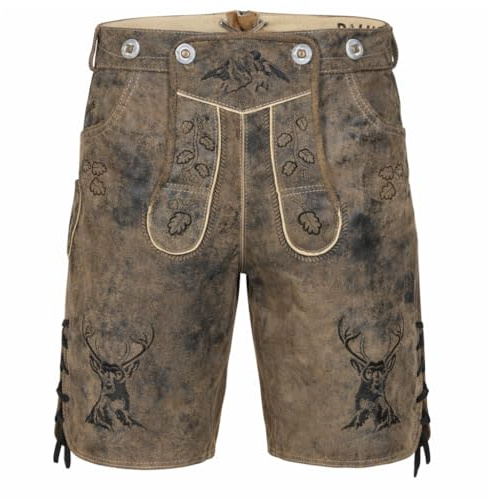 PAULGOS Herren Trachten Lederhose HK4-ANTIK+ Träger, Echtes Leder, Gr. 44-60