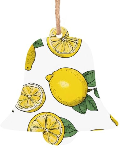 (Lemon Fruit Pattern) Printed 4 PCS Wooden Christmas Ornament Bell Shape Gift for Xmas Couples,Wedding,Family Christmas Ornament Holiday Decorations