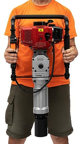 2-Takt 52ccm Benzin Pfahlramme, 45J T-Pfosten Pfostentreiber Tragbarer Zaunpfahl-Ramme Hohe Beanspruchung Erdlochbohrer Pfahlramme Benzin Motor Aufprallenergie Luftkühlung Hand-Zug-Start Einzylinder