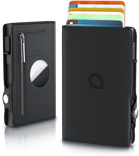 CSL - Geldbörse Herren RFID mit Airtag Halter – Portemonnaie Slim Wallet – mit Münzfach – Kartenetui mit RFID – für bis zu 8 Karten – schwarz – sichere Aufbewahrung – Kreditkartenhülle