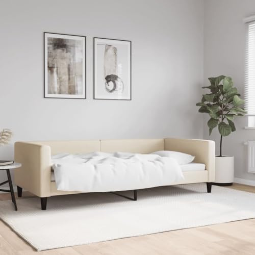YuuSsea Tagesbett Creme 90x200 cm Stoff, Robustes Metall Massivholz Gestell, modernes Design, Schlafsofa für Gästezimmer, atmungsaktives Polster, vielseitiges Bettgestell
