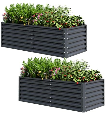 UDPATIO Hochbeet aus Metall,180x60x90 cm 2er-Set, Zink-Aluminium Freistehendes Hochbeete für Garten und Balkon, 970 L Pflanzkasten für Garten, zum Anbau von Gemüse, Blumen und Obst, Dunkelgrau