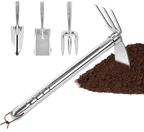 Kit d'outils de Jardinage en Acier Inoxydable | Manche Ergonomique pour Le Travail du Sol - Bêche, râteau de Jardin | pour jardiniers, Femmes, Seniors, Adultes, passionnés, pelouse, terrasse, Ferme,