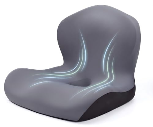 Exquilnova L-Shaped Memory Foam Seat Cushion with Lumbar Support,Dark Gray Ergonomic Chair Cushion with Non-Slip Base, Back & Tailbone Pressure Relief for Office Chair, Car, Truck & Wheelchair