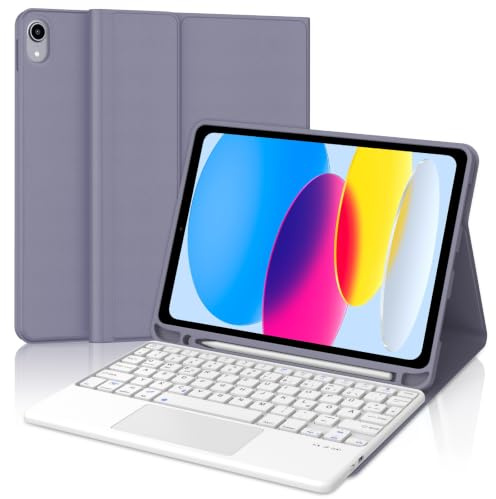 Funda teclado para iPad (A16) 11/10 generación (2025/2022) 11/10.9 pulgadas | Con trackpad magnético desmontable Bluetooth delgado teclado y funda suave TPU para oficina/estudio/escritura, color morado