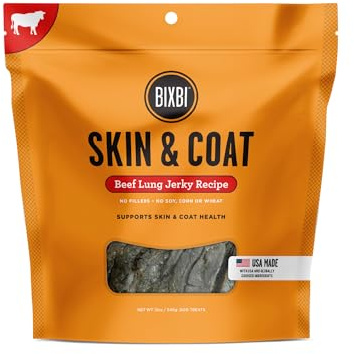 BIXBI Skin & Coat Support Beef Liver Jerky Dog Treats, 12 oz - USA Made Grain Free Dog Treats - Antioxidant Rich to Support Shiny, Full Bodied Coats - High in Protein, Whole Food Nutrition, No Fillers
