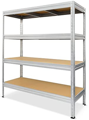 Steinbock Schwerlastregal Typ L | HxBxT 177 x 160 x 60 cm | verzinkt | 1.500 kg Tragkraft | Steckregal mit 4 Böden á 375 kg Fachlast | Fachbodenregal | Metallregal | Made in EU