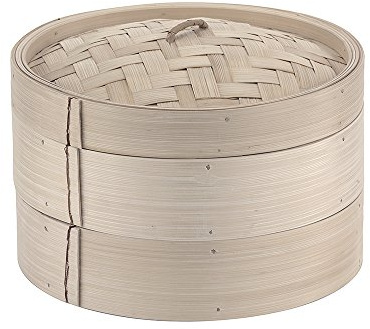 Paderno Cestello per Cottura a Vapore/Cuocivapore di BambÃƒ¹ con Coperchio, 2 Livelli, Diametro 40 cm, Colore Naturale