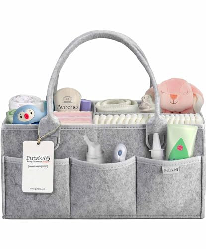 PUTSKA Nursery Storage Basket - Baby Nappy Caddy Organizer for Nappy Station, Newborn Essentials, Baby Shower Gifts and Registry Must-Haves for Boy or Girl