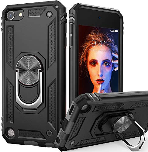 IDweel Schutzhülle für iPod Touch 7, iPod Touch 6, mit Autohalterung, Hybrid-Schutzhülle, robust, stoßfest, mit integriertem Ständer, für iPod Touch 5, 6, 7. Generation, Schwarz