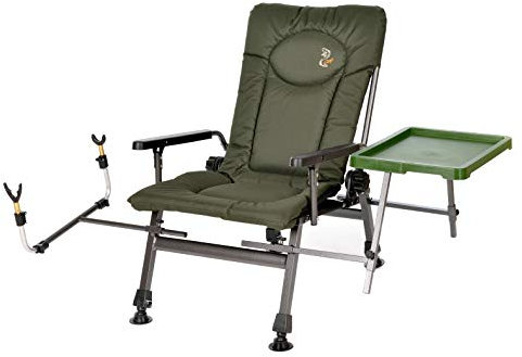 Carp Angelstuhl Campingstuhl F5R ST/P Stuhl Deluxe Karpfen Angler Campingstuhl mit extra Höhe und Tisch Angelrutenhalter, Polyester