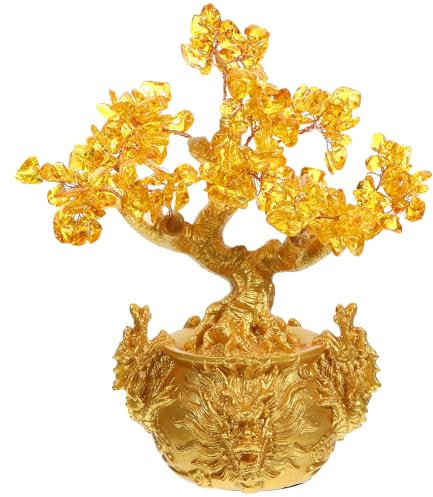 BESPORTBLE 25CM Kristall Geldbaum Feng Shui Edelstein Reichtum Baum Bonsai Glücksbaum mit Yuan Bao Barren für Reichtum Glück 2021 Chinesisches Neujahr Frühlingsfest Party Tischdeko