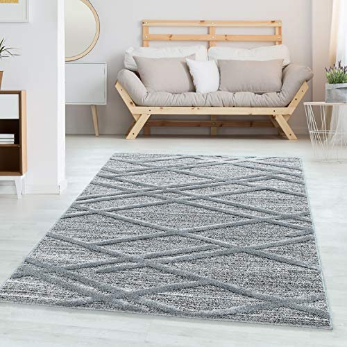 Carpettex Hochflor Teppich Wohnzimmer 3D Optik Hoch-Tief Effekt Boho-Design Grau 160 x 230 cm - Flauschiger Schlafzimmer Skandinavische Stil Weicher Esszimmer Küchenteppich