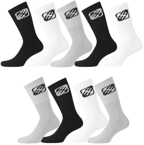 FREEGUN Chaussette Homme Sport Training - Lot de 9 - Chaussettes Hautes Homme, Running, Confortables, Blanc, Gris, Noir, Taille 43/46