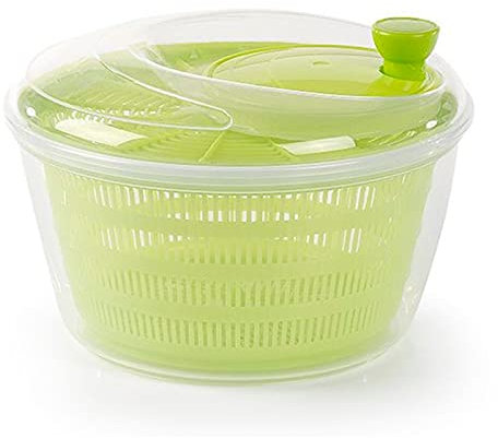 Tradineur - Centrifugadora de ensalada 4 litros, plástico, escurridor manual para lechuga y verduras, mecanismo de giro en la tapa, recipiente transparente y colador 25 x 17 cm, color aleatorio