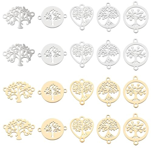 BENECREAT 20 ciondoli a forma di albero della vita in acciaio inox, 10 stili, piatti e rotondi, per collane, bracciali, orecchini, creazione di gioielli fai da te