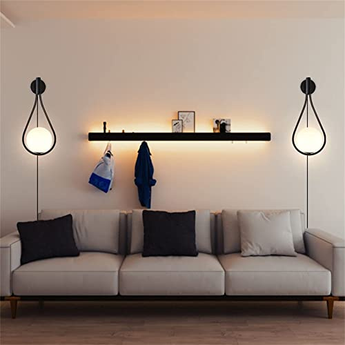 LED Schwarz Vintage Wandleuchte Innen mit Schalter Und Stecker E27 Wandlampen Retro Design Leuchten Einstellbarer Winkel Modern Wandspot Wohnzimmer Schlafzimmer Flur Wandstrahler Nachtlampe (2 Stücks)