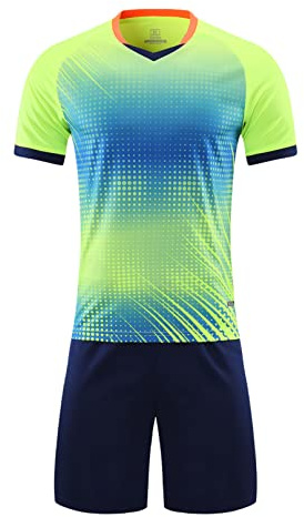 iiniim Barn, pojkar, sportset, fotbollströja, 2 delar. Snabbtorkande T-shirt + shorts sportdräkt för jogging basket fotboll träningsoverall, B Fluorescerande grön, 158-164