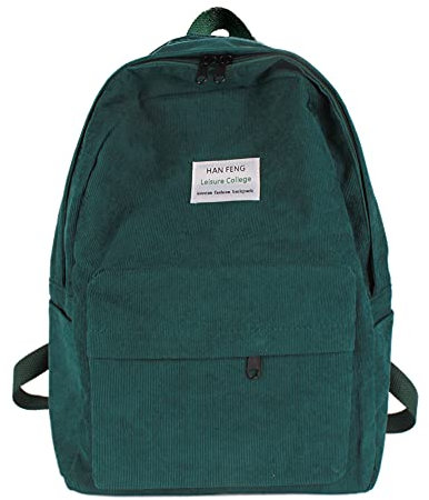 MilyaDE Cord Schulrucksack Reisen Causal Rucksackhandtsche Tagesrucksack Büchertasche Laptoptasche für Damen Mädchen Teenager, Grün