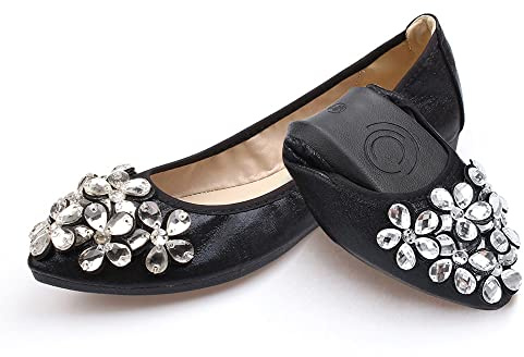 Aoikoy Décolleté Ballerine Pieghevoli da Donna arrotolabili per Abiti da Sposa e Ballerine Pieghevoli con Bellissimi Strass Portatili Slip on Mocassini, Matrimonio, Affari,Casual