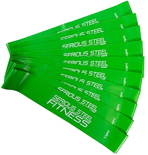Serious Steel Fitness 12 Inch Resistance Loop Mini Band Exercise Workout Bands (Light - 10 Pack - Green)
