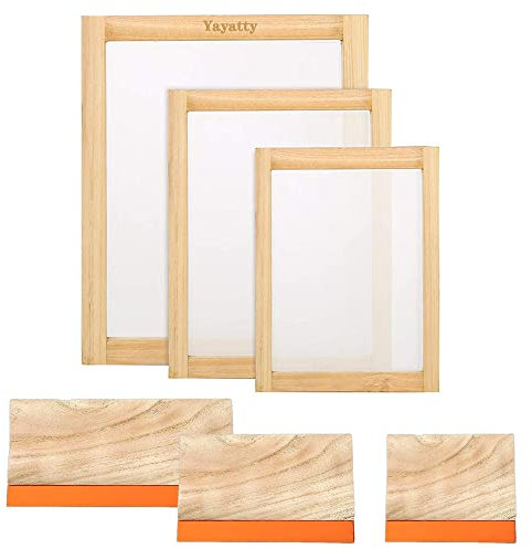 Yayatty 5 Stück Siebdruck Kit Siebdruck Rahmen Set, 3 Größe Holz Siebdruckrahmen mit Mesh, Siebdruck Rakel für Den Siebdruck