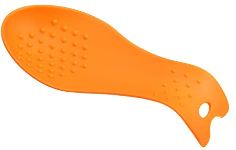 sourcing map Silicone Spoon Rest, 9.25 x 3.86 Heat Resistant Kitchen Utensil Holder Spatula Ladle Rest for Counter Stove Top, Orange 1Pcs