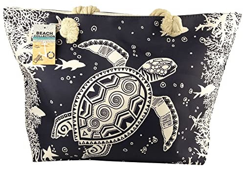 Alsino Strandtaschen Schildkröten Strandtasche - Wasserresistent mit Reißverschluss & Innentasche 58x39x17 cm - Badetasche XXL Familie Schwimmbad Strand Beach, Motiv wählen:TT-m62 Schildkröte Fisch