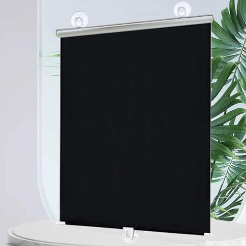 TZYYAO Saugnapf-Rollos Ohne Bohren, Tragbare Verdunkelungsvorhänge, 30-75cm Breite Fensterrollos, Wärmedämmung Beschattung, Sonnenschutzvorhänge Für Innenräume, 12 Größen,Black-30x125cm(11.8x49.2in)