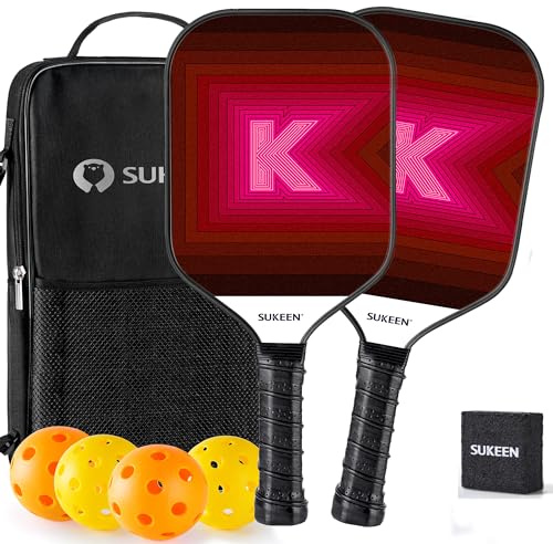 Sukeen Pickleball Schläger Set - 2 Fiberglas Premium Rackets Mit Handtasche für Anfänger und Profis
