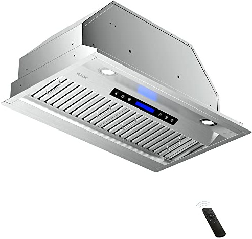 EKON NAB02-42 900CFM Range Hood Insert, Ducted/Ductless Convertible Built-in Range Hood with Remote/4-Speed Touch Control LCD Display,Adjustable Leds for Over Kitchen Stove