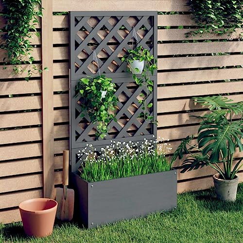 DYRJDJWIDHW blumentopf schwarz,blumentopf groß,blumenkübel,übertopf groß,Blumenkasten mit Rankgitter Grau 65x33x135 cm WPCpflanzkübel,pflanzkübel XXL,blumentopf mit füßen,