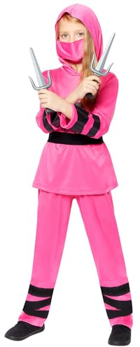 Amscan 9918147 - Girls Pink & Black Ninja Fancy Dress Costume with Mask Age: 10-12yrs