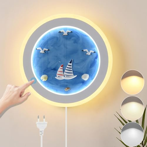 KZT LED Wandlampe mit Touch Schalter Dimmbar Wandleuchte mit Stecker Kinder Nachtlicht 26W Modern Acryl Wandbeleuchtung Madchen Junge Nachttischlampe für Kinderzimmer Babyzimmer Schlafzimmer Deko (A)