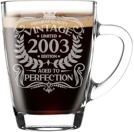 22nd Birthday Gift for Men Vintage 2003 Aged to Perfection Engraved Glass Mug Gift for Coffee Lovers Tea Cup Present for 22 Year Old 300ml Coffee Mug Funny Novelty Mug Gift For Men or Women