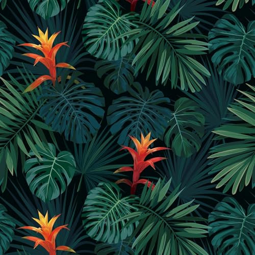 Yullpaper Papier peint jungle verte - Adhésif pour meubles - Salon, chambre à coucher - Feuilles et fleurs - Vert - Armoire - 44,5 cm x 260 cm