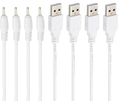 PATIKIL 3Ft USB to DC 2.5x0.7mm Barrel Jack Power Cord, 4 Pcs 24AWG Wire Adapter Connector Charging Cord for Light Fans Speaker Table Lamp, White