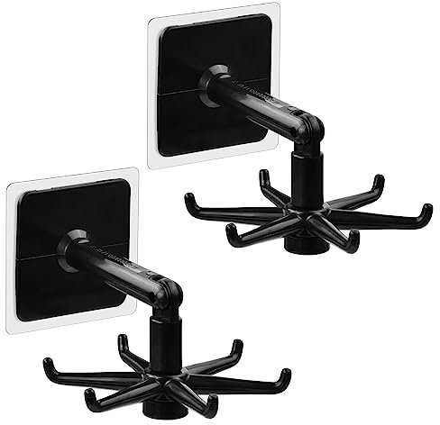 360° drehbarer Hakenleiste - 2 Stücke Küchenhaken, Kein Bohren - Küchenutensilienhalter mit 6 Haken für Garderobe und Bad