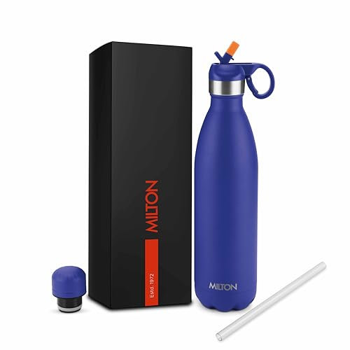 Milton Stainless Steel Water Bottle with Straw and 2 Lids, 26 oz (750 ml) - Vacuum Insulated Double Walled Thermal Flask, Keeps Beverages Hot for 12 Hours and Cold for 24 Hours, Leakproof, Larvik