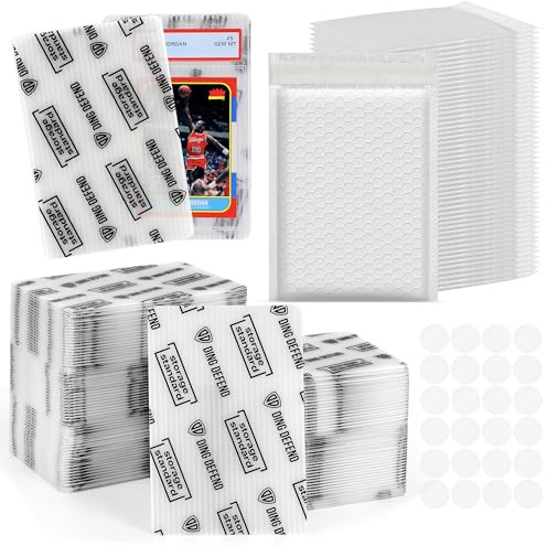 Ding Defend Card Shipping Kit Envelope Bubble Mailers - Includes 110 4’’ x 6’’ Semi-Transparent Small Padded Envelopes/Protectors, 55 Small Bubble Mailers, 240 Tape Seals for Collectible Cards & Slabs