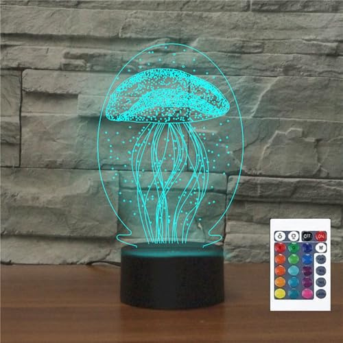 FLRXHK Quallen-3D-Illusions-Nachtlicht, Touch-Tischlampe mit Fernbedienung, 16 Farben, optisches USB-LED-Nachtlicht für Kinder, Geschenk, Raumdekoration