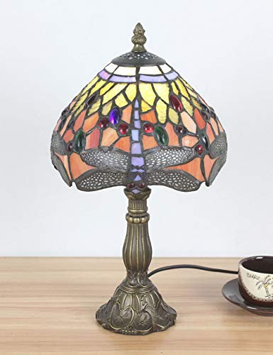 Faucet 8-inch European Vintage Stained Glass Orange Dragonfly and Pearl Warm Coloured Series Table lamp Desk lamp Bedside Light water-tap