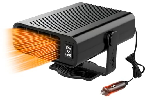 Avilia Termoventilatore Caldo/Freddo per Auto con Cavo 140cm 12V 150W - Riscaldamento Rapido - Doppia Funzione da Ventilatore e Stufa - Fissaggio con Bioadesivo o Viti - Regolabile, Comodo e Pratico
