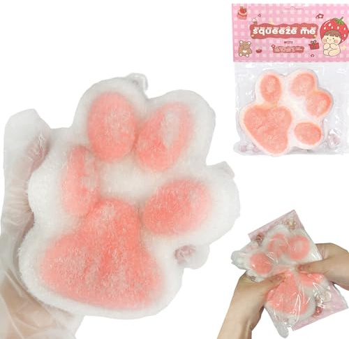 Squishy Toy, ​1 Pcs Big Cat Paw Squeeze Toy, Leksak Squishy Leksak Pinch, Katttass Fidget Klämleksak, Kawaii Stress Squeeze Toy, Anti-stressboll för Vuxna(Rosa Vit XL)